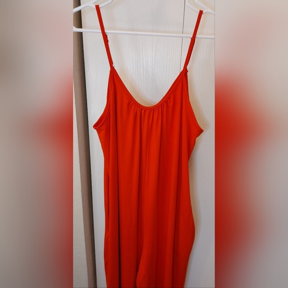 Red Wide Leg Cami Jumpsuit Size XL Ankle Length Adjustable Straps Pockets Comfy - Picture 2 of 7